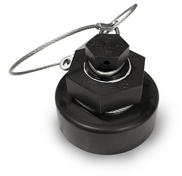 4-Inch Aluminum Bottom Outlet Cap with White Buna-N Gasket and Carbon Steel Cable