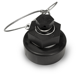 4-Inch Aluminum Bottom Outlet Cap with White Buna-N Gasket and Carbon Steel Cable