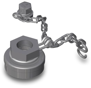 4-Inch Stainless Steel Bottom Outlet Cap with Black EPDM Gasket and Stainless Steel Chain