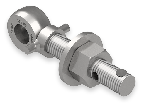 1 x 6-Inch Stainless Steel Eyebolt Assembly with a Seal Hole, Collar and Huck Rivet, Heavy Hex Nut