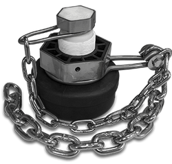 4-Inch Nylon Bottom Outlet Cap with Black Nitrile Gasket and Stainless Steel Chain